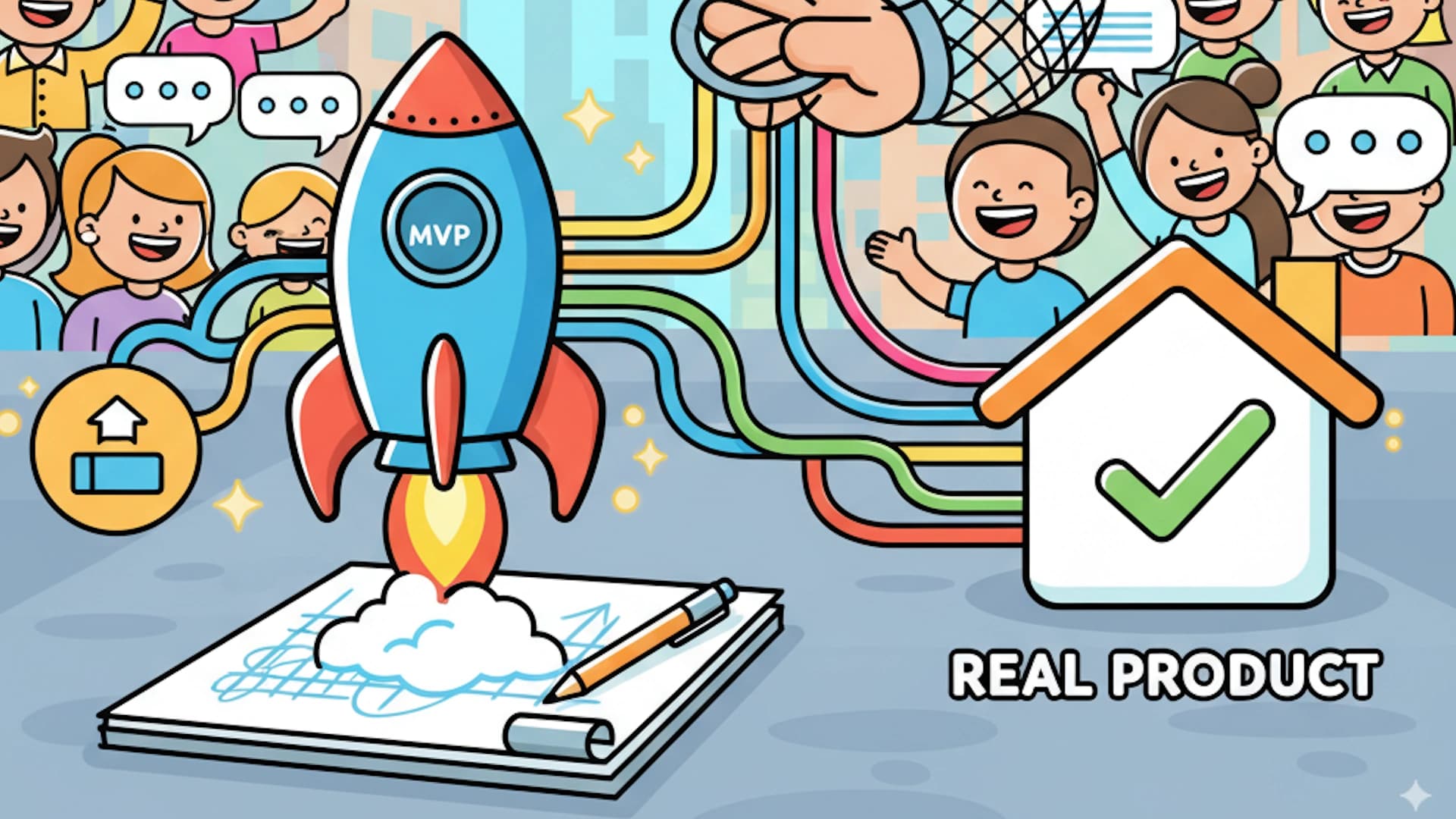 Cartoon boys and girls getting feedback for a product