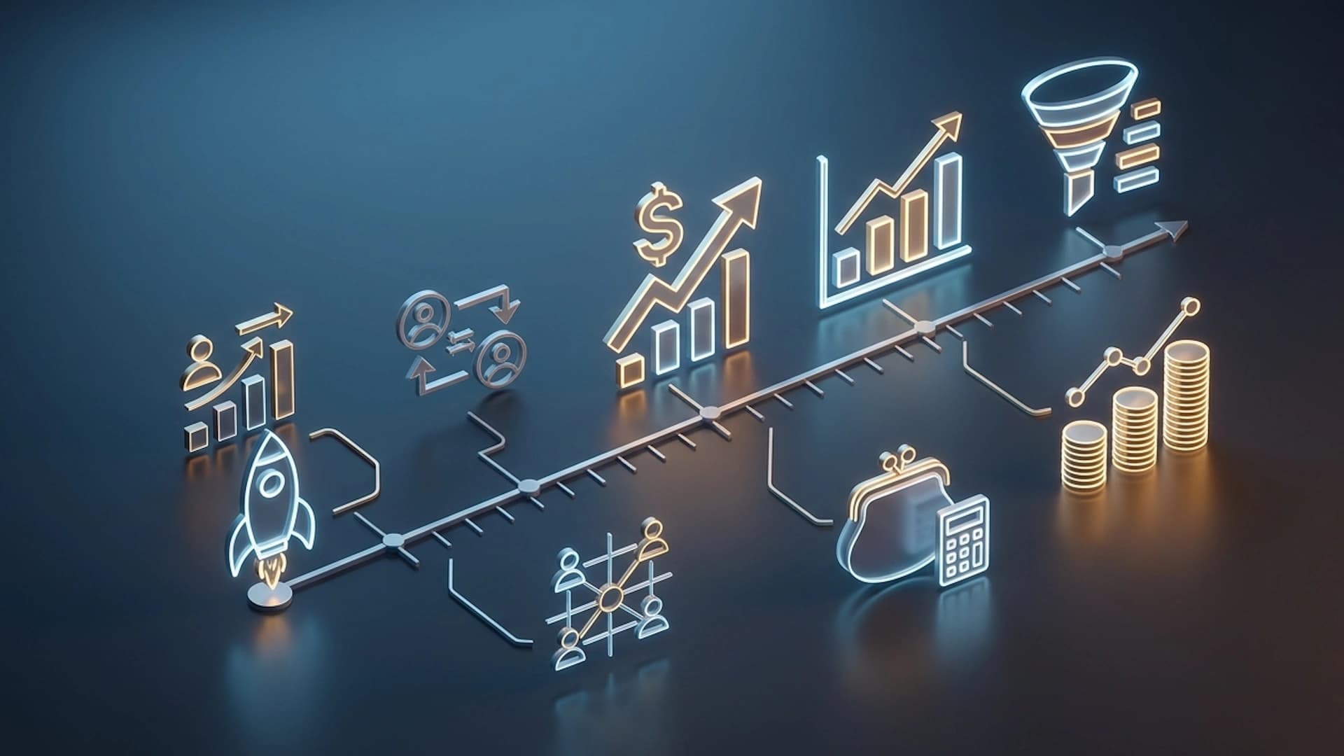 Cartoon founder reviewing MVP success metrics and KPIs on a dashboard