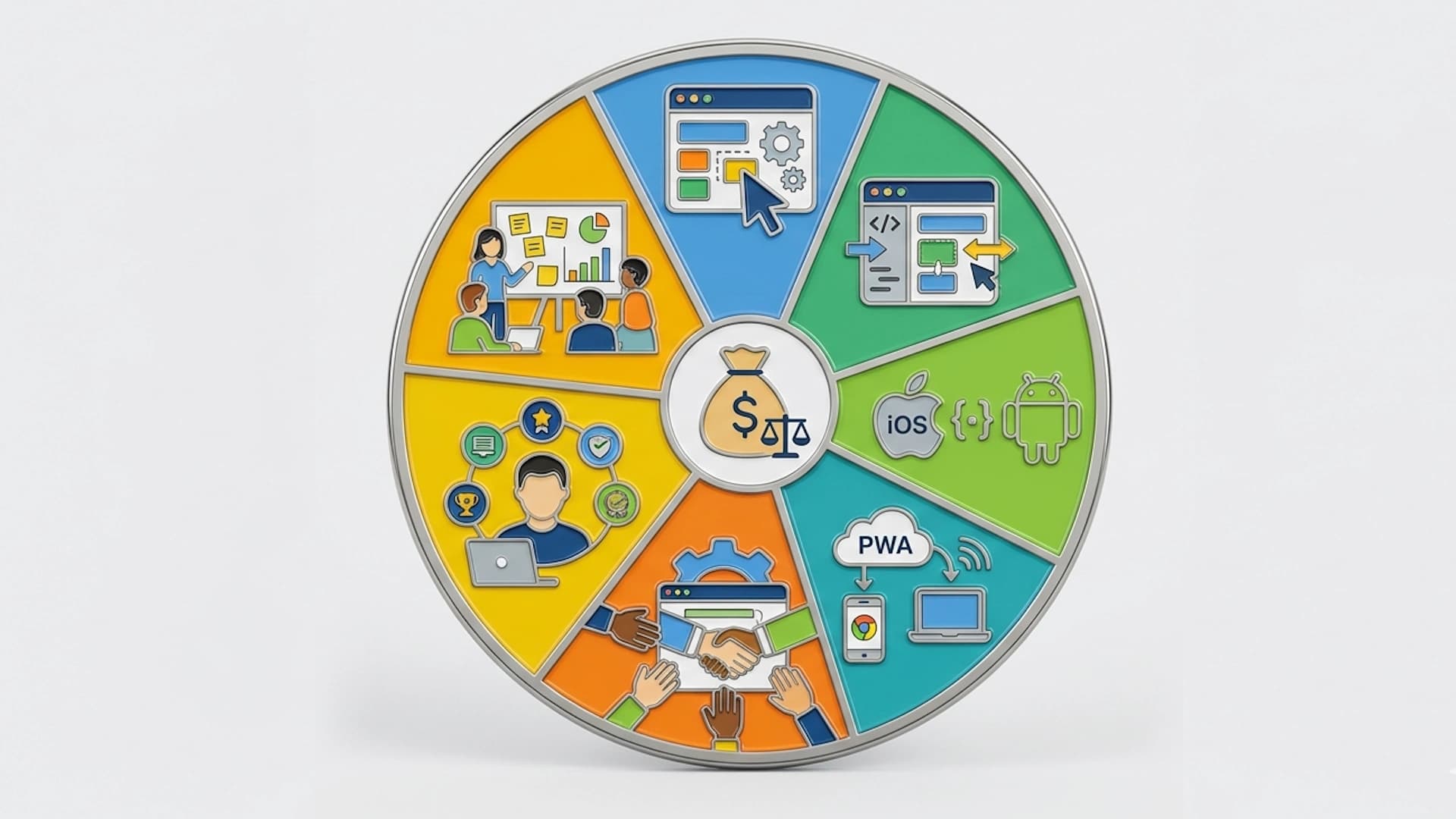 Cartoon founder comparing different MVP development options on a whiteboard