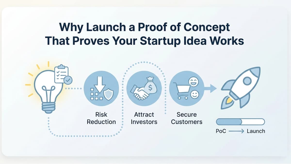 Cartoon man holding an invention which is a proof of concept